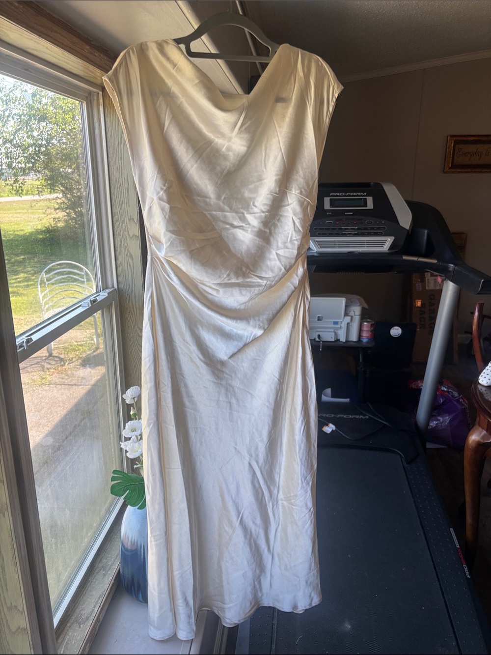 Selfie Leslie Cream Satin Maxi Gown with Cowl Neck